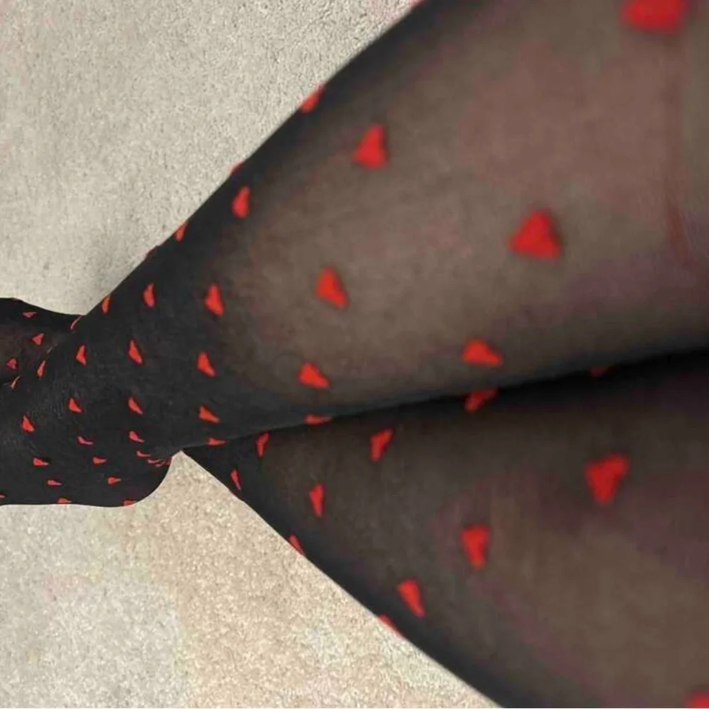 New Women's Heart Tights Transparent Black Stretch Warm Winter Leggings